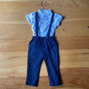 Mayoral Dress shirt and pants with suspenders.